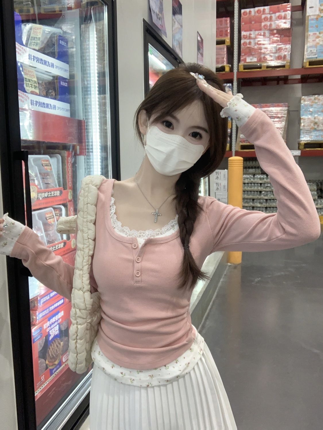 2026 Pink Floral Two-piece Cre - đánh giá và giá Undershirt Crew Neck