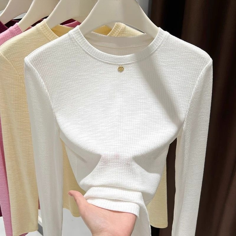 Women Slub Cotton Long Sleeve  - đánh giá và giá Undershirt Crew Neck